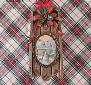 QVC Wooden Sled with Illuminting Snowman Scene Wall Mount or Table Decor